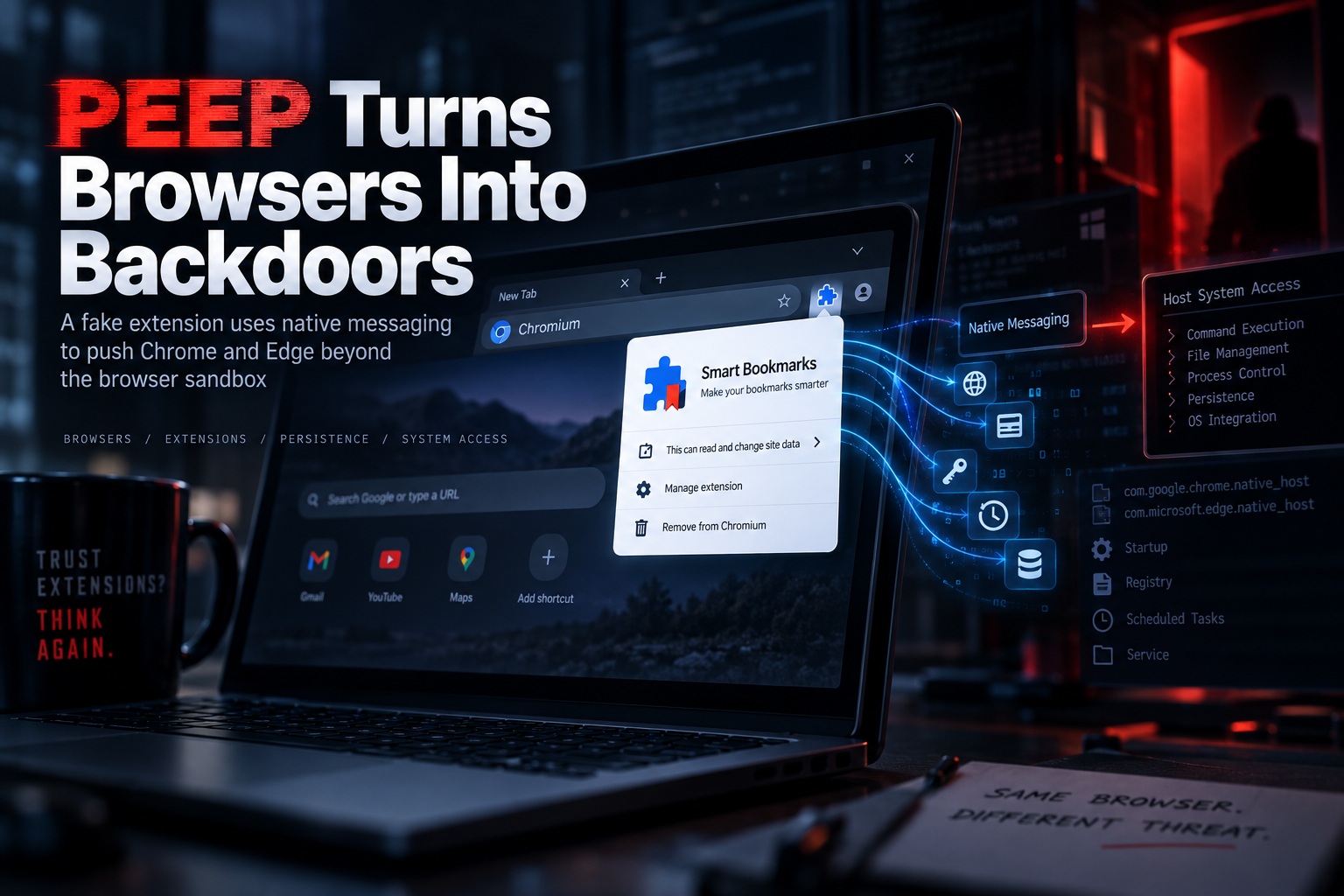 PEEP Turns Chrome and Edge Into Post-Compromise Backdoors for Host Command Execution